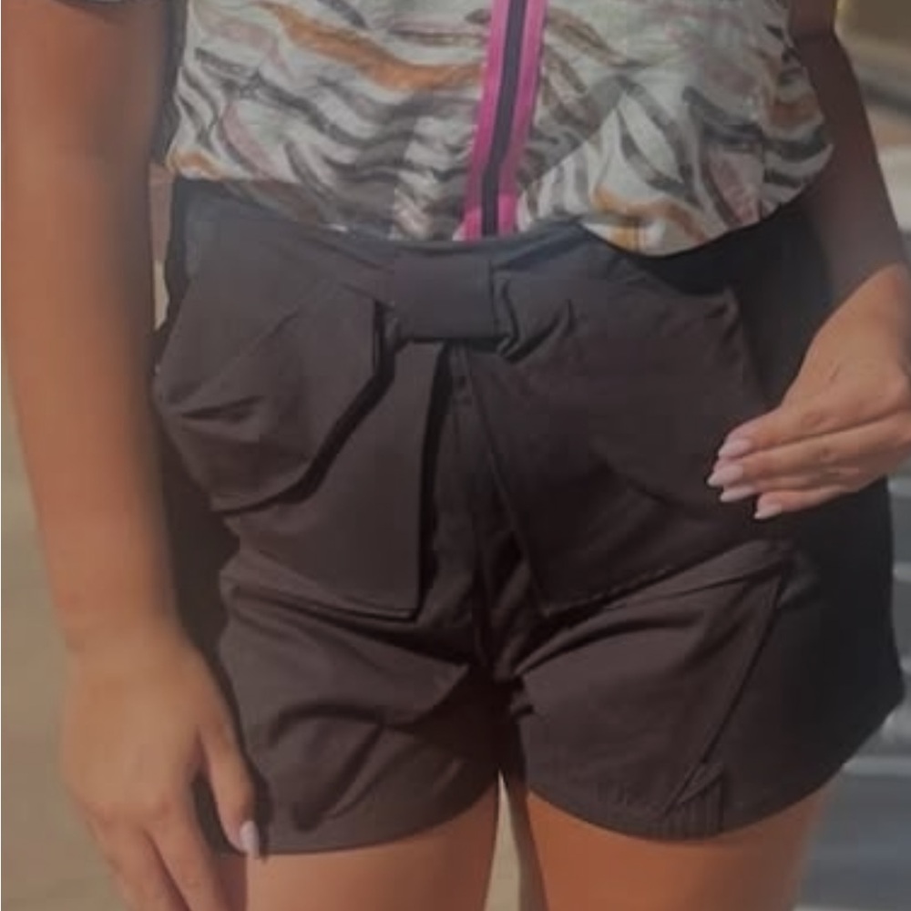 High Waist Black Women's Shorts with Bow Detail